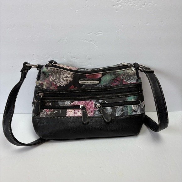 Stone Mountain Accessories Handbags - Stone Mountain Dark Moody Black Floral Women Bag Purse Crossbody Faux Leather
